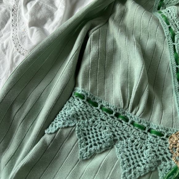 ⚠️❌SOLD❌⚠️Morgan De Toi Y2K Mint Green Lace Trim Ribbed Knit Top T1 (Fits S–L) - Picture 12 of 12